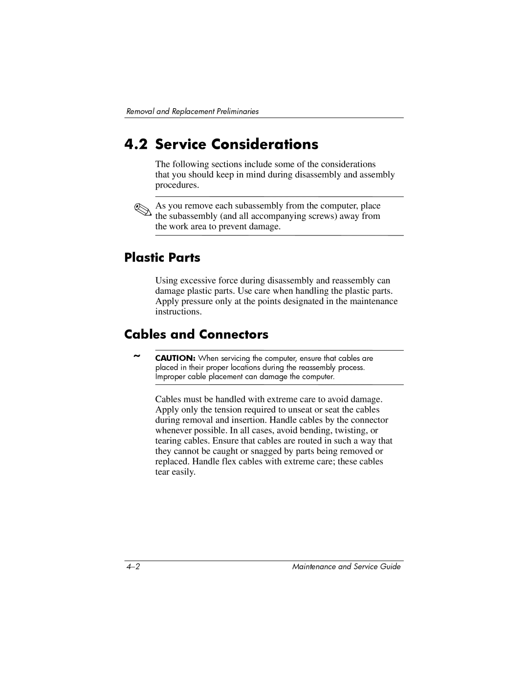 HP dv5000 dv5000 manual Service Considerations, Plastic Parts 