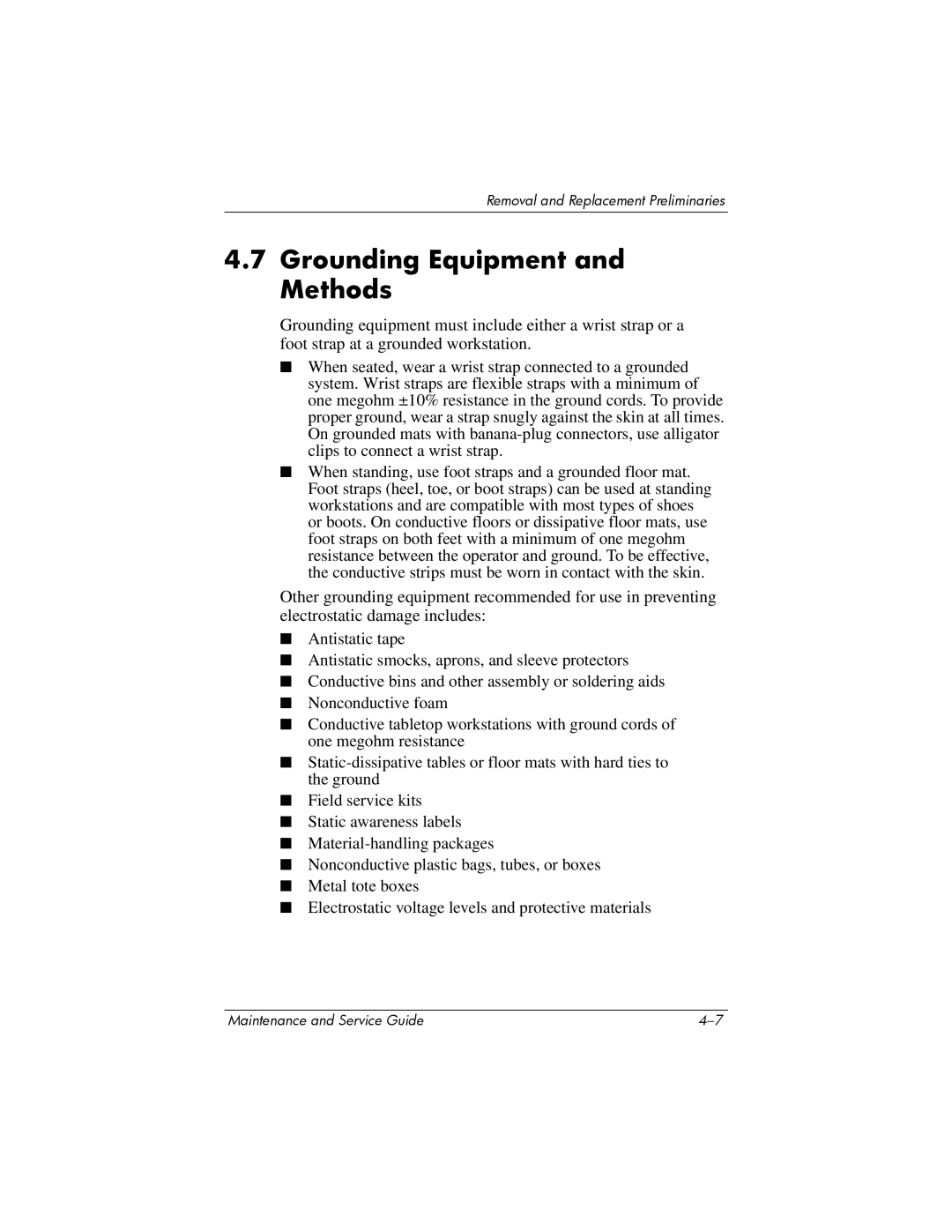 HP dv5000 dv5000 manual Grounding Equipment and Methods 