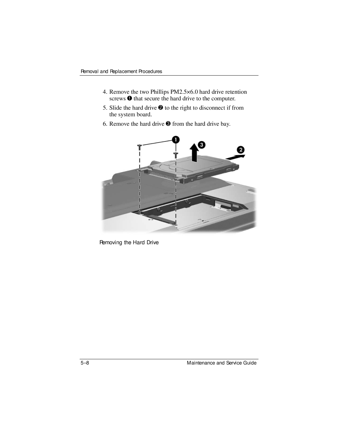 HP dv5000 dv5000 manual Removing the Hard Drive 