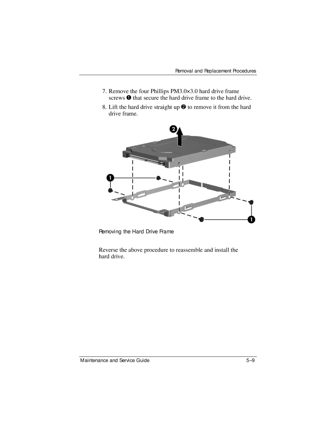 HP dv5000 dv5000 manual Removing the Hard Drive Frame 