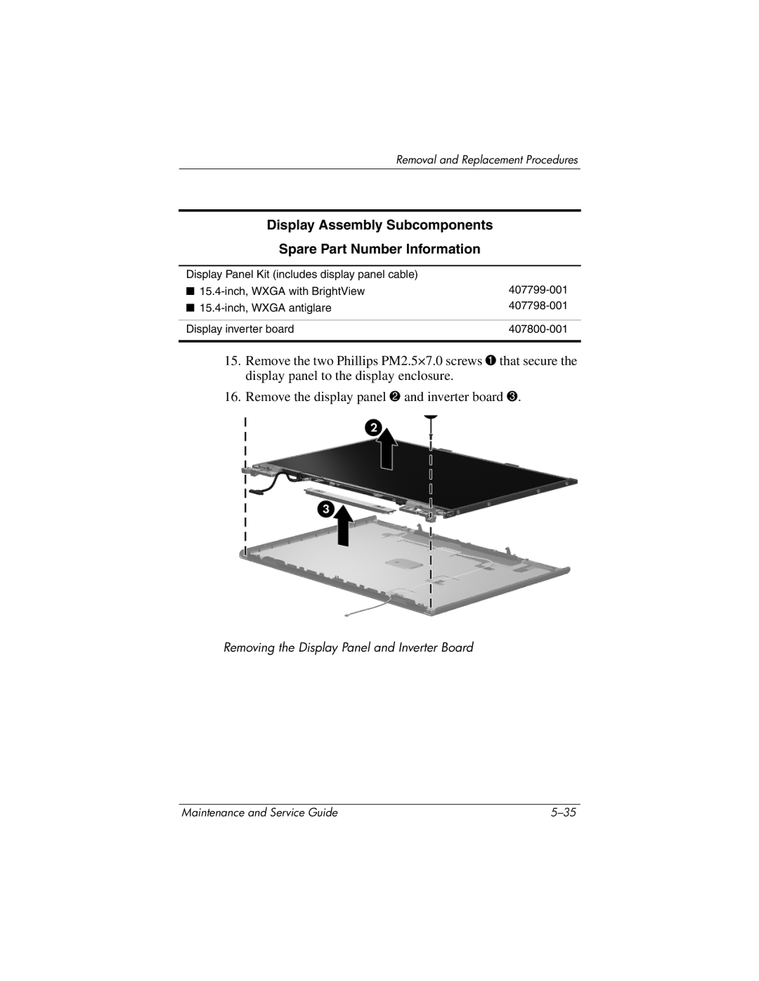 HP dv5100 manual Removing the Display Panel and Inverter Board 