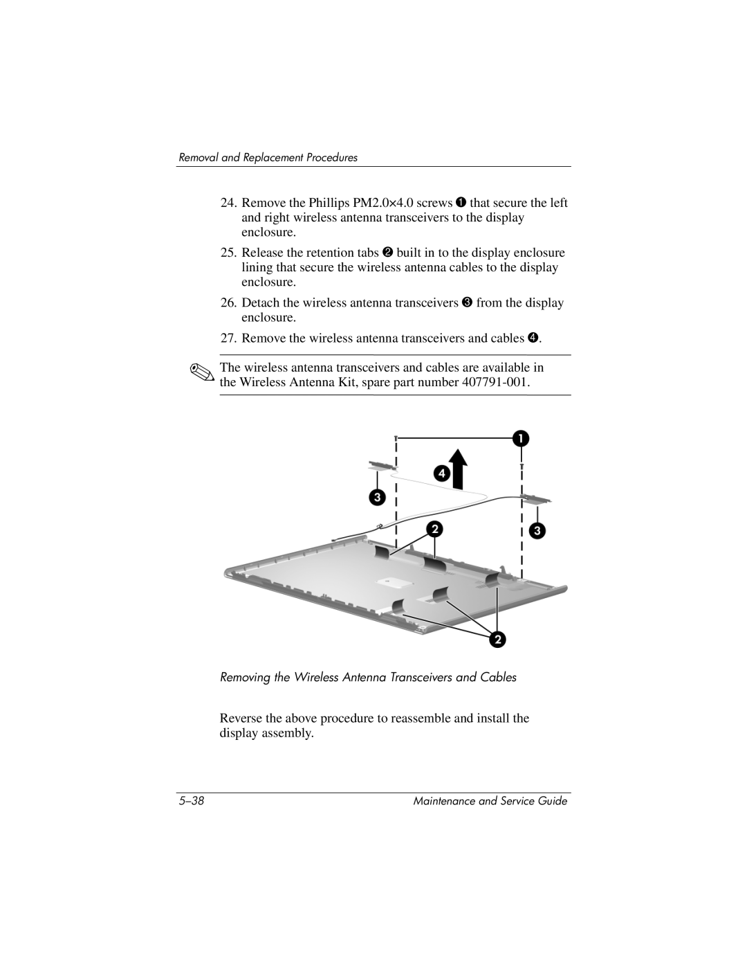 HP dv5100 manual Removing the Wireless Antenna Transceivers and Cables 