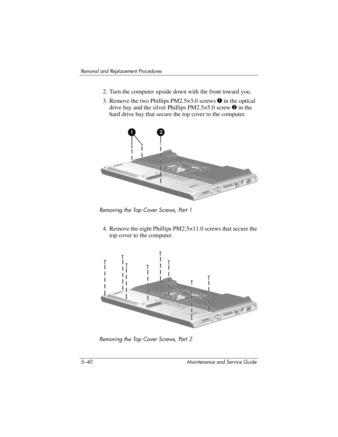 HP dv5100 manual Removing the Top Cover Screws, Part 