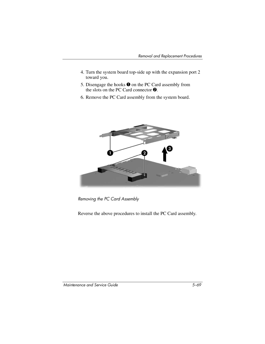 HP dv5100 manual Reverse the above procedures to install the PC Card assembly 