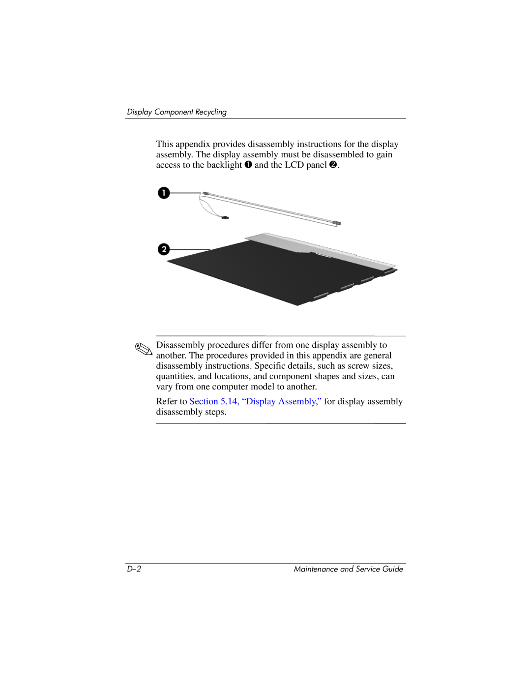 HP dv5100 manual Display Component Recycling 