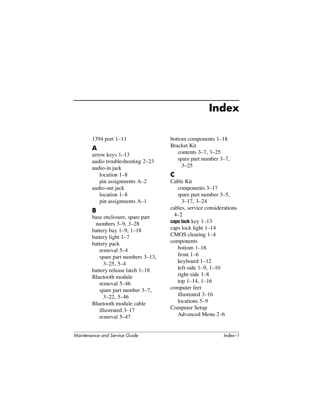 HP dv5100 manual Index 