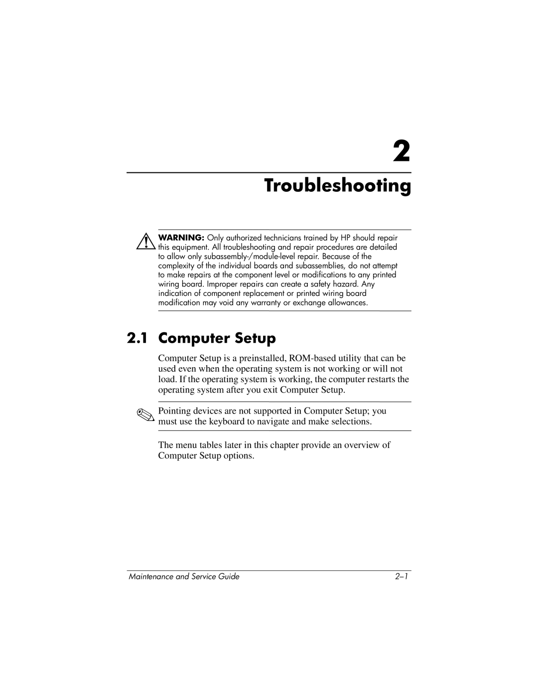 HP dv5100 manual Troubleshooting, Computer Setup 