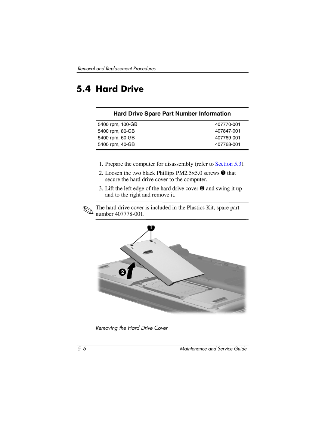 HP dv5100 manual Hard Drive Spare Part Number Information 