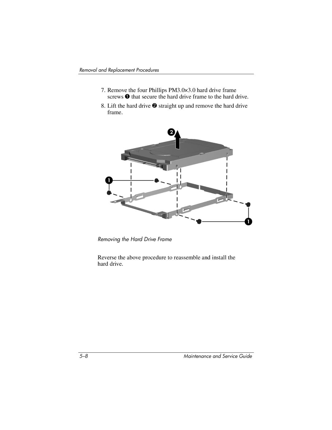 HP dv5100 manual Removing the Hard Drive Frame 