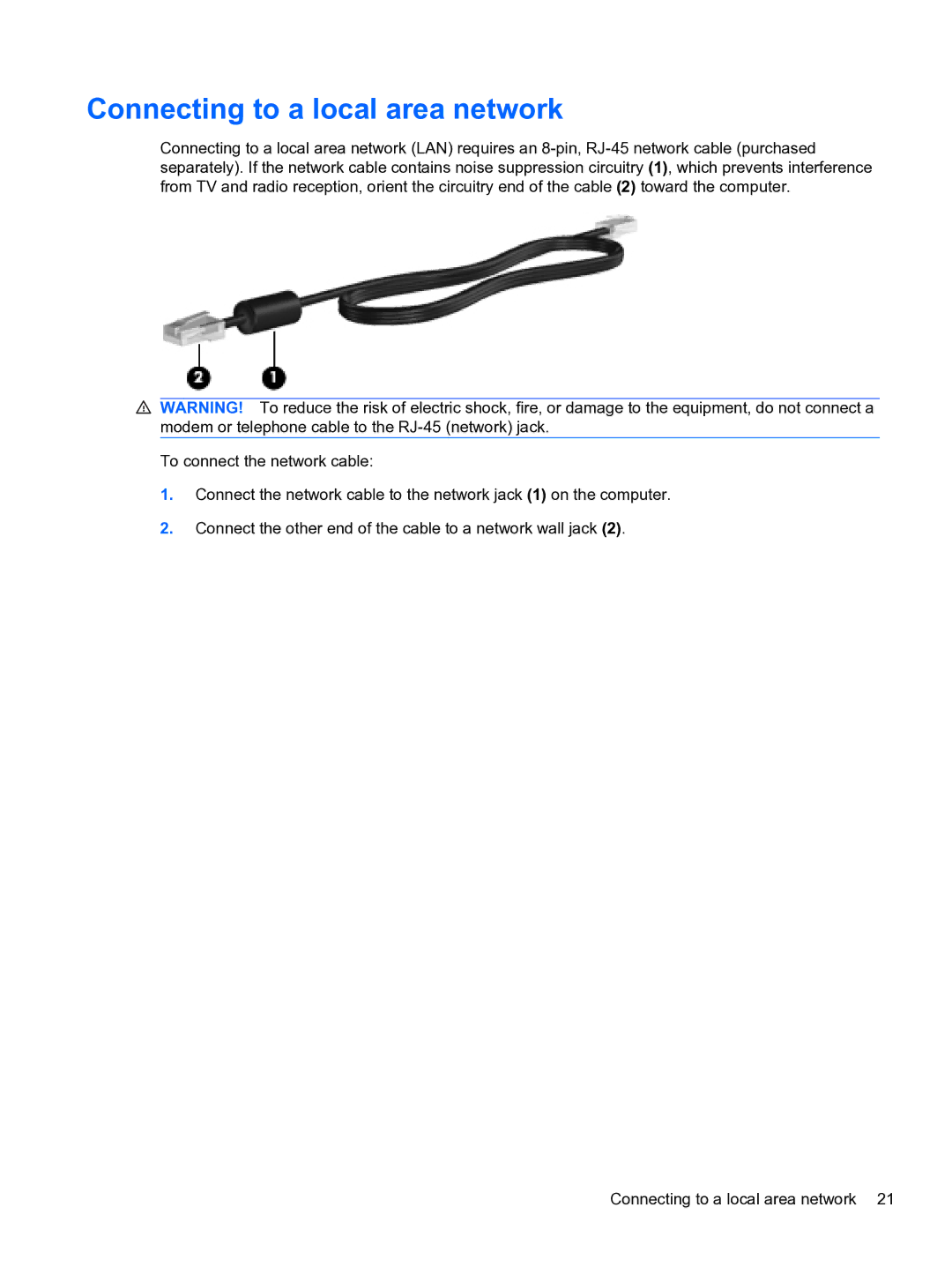 HP DV6-3225DX manual Connecting to a local area network 