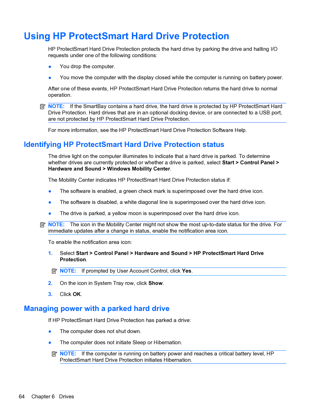 HP DV6-3225DX manual Using HP ProtectSmart Hard Drive Protection, Identifying HP ProtectSmart Hard Drive Protection status 