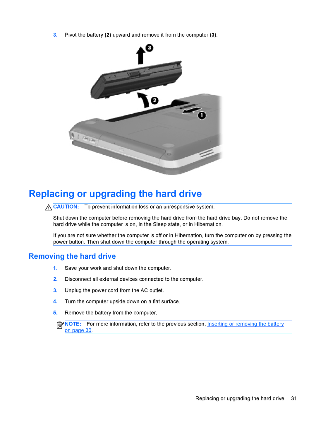 HP Dv6 6108Us manual Replacing or upgrading the hard drive, Removing the hard drive 