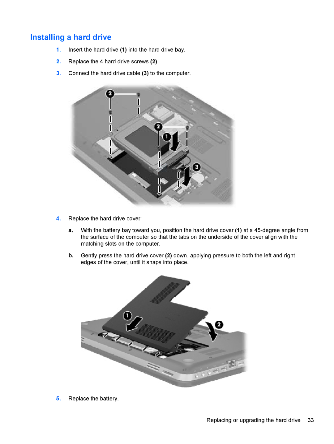 HP Dv6 6108Us manual Installing a hard drive 