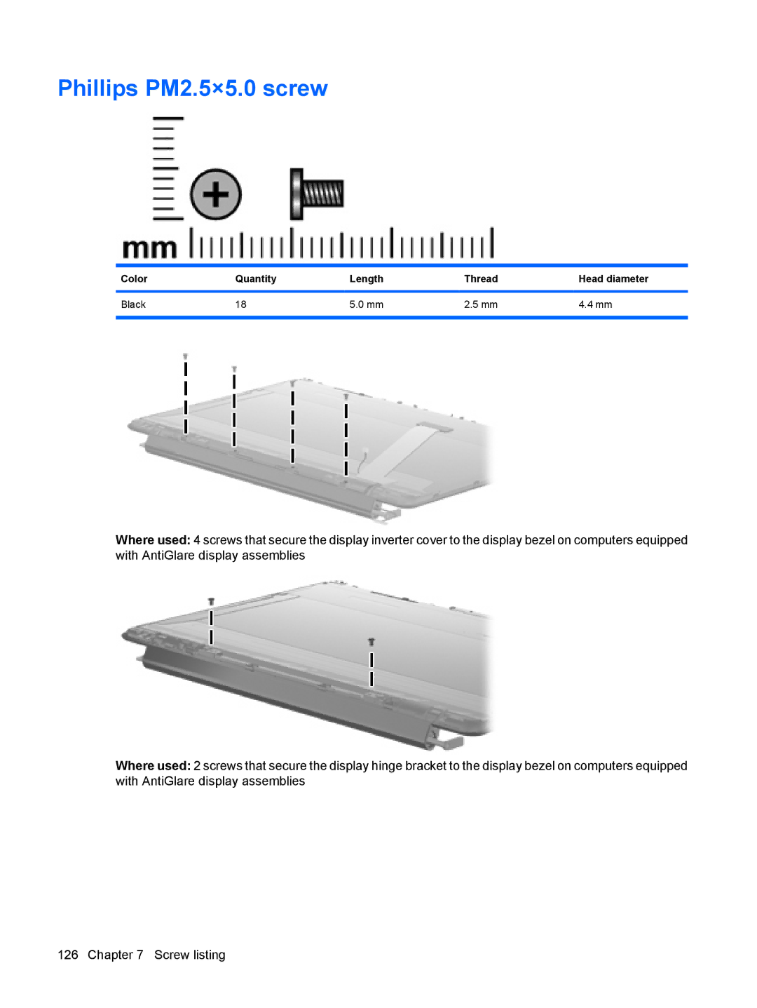 HP DV6 manual Phillips PM2.5×5.0 screw 