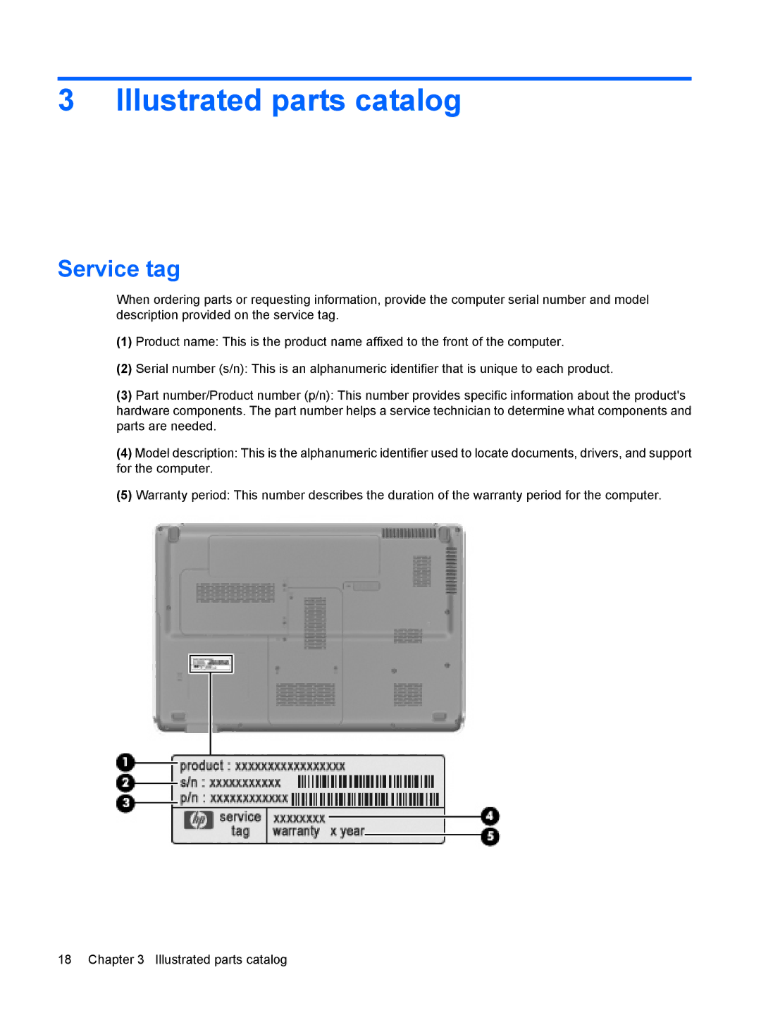 HP DV6 manual Illustrated parts catalog, Service tag 