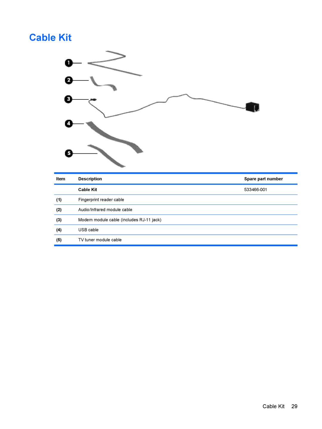 HP DV6 manual Cable Kit 