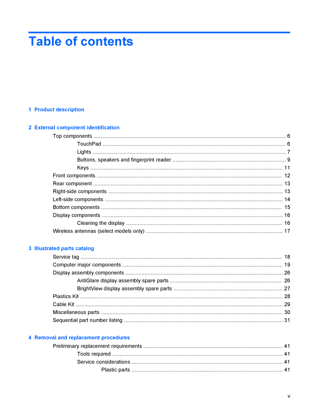 HP DV6 manual Table of contents 