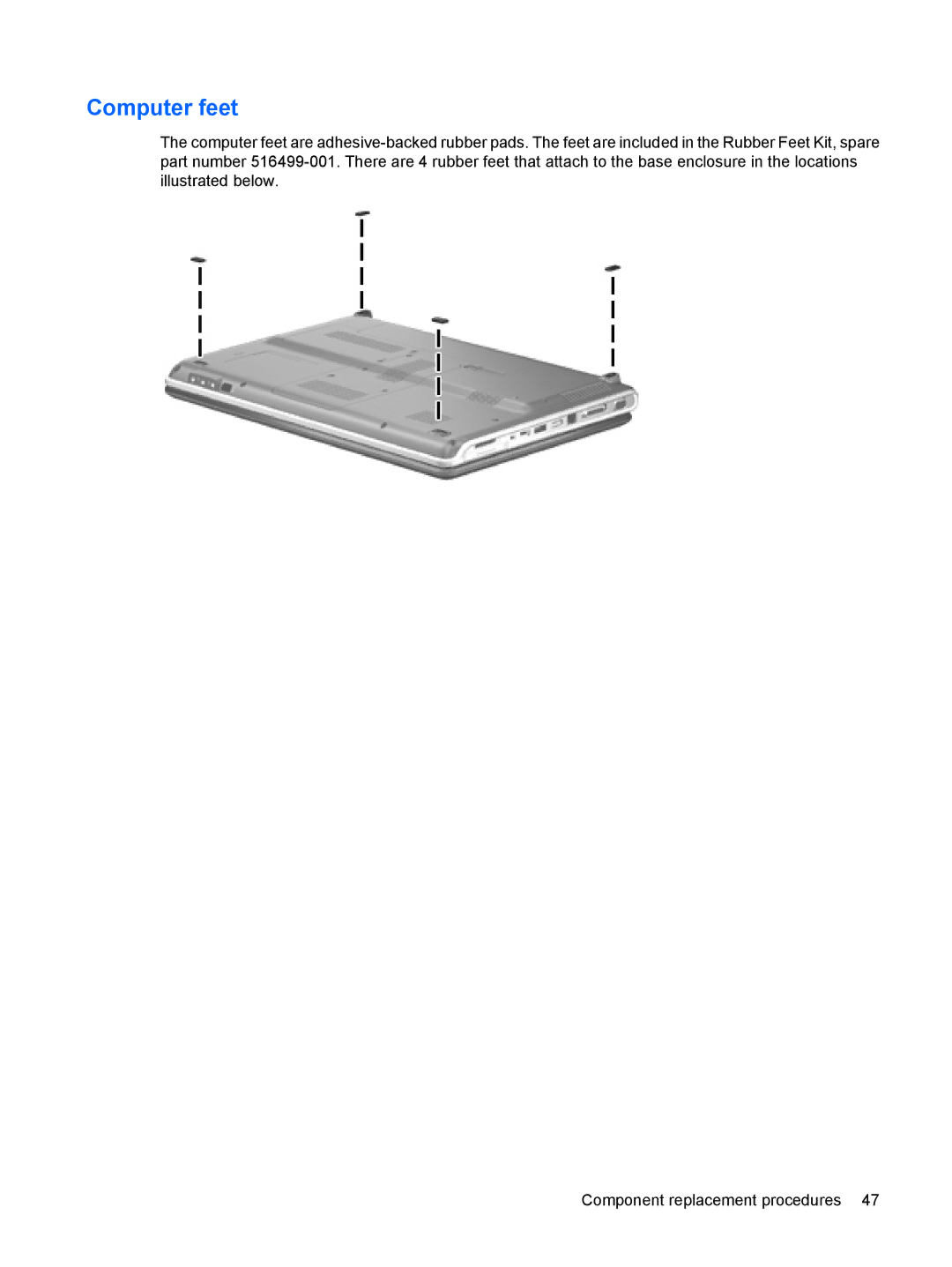 HP DV6 manual Computer feet 