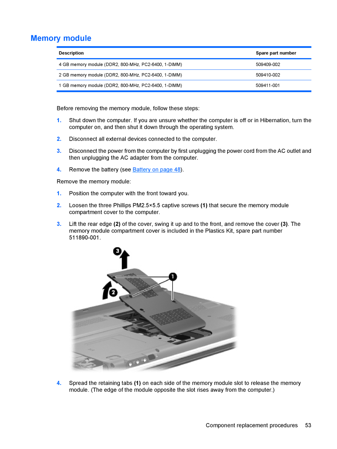 HP DV6 manual Memory module 