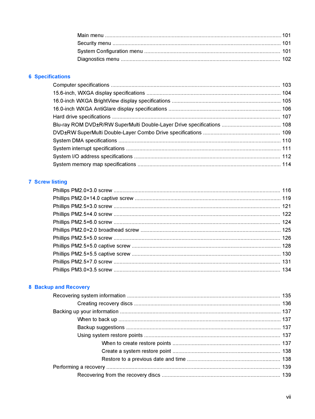 HP DV6 manual Specifications 