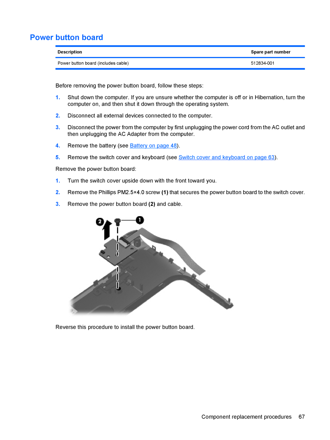 HP DV6 manual Power button board 