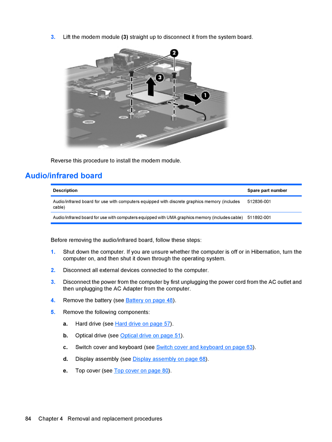 HP DV6 manual Audio/infrared board, Cable 