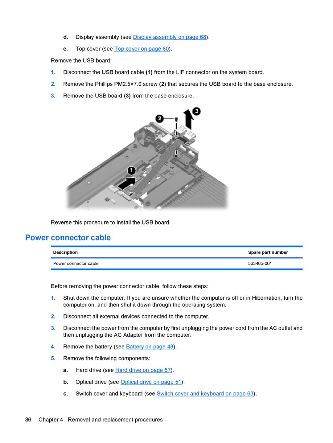 HP DV6 manual Power connector cable 