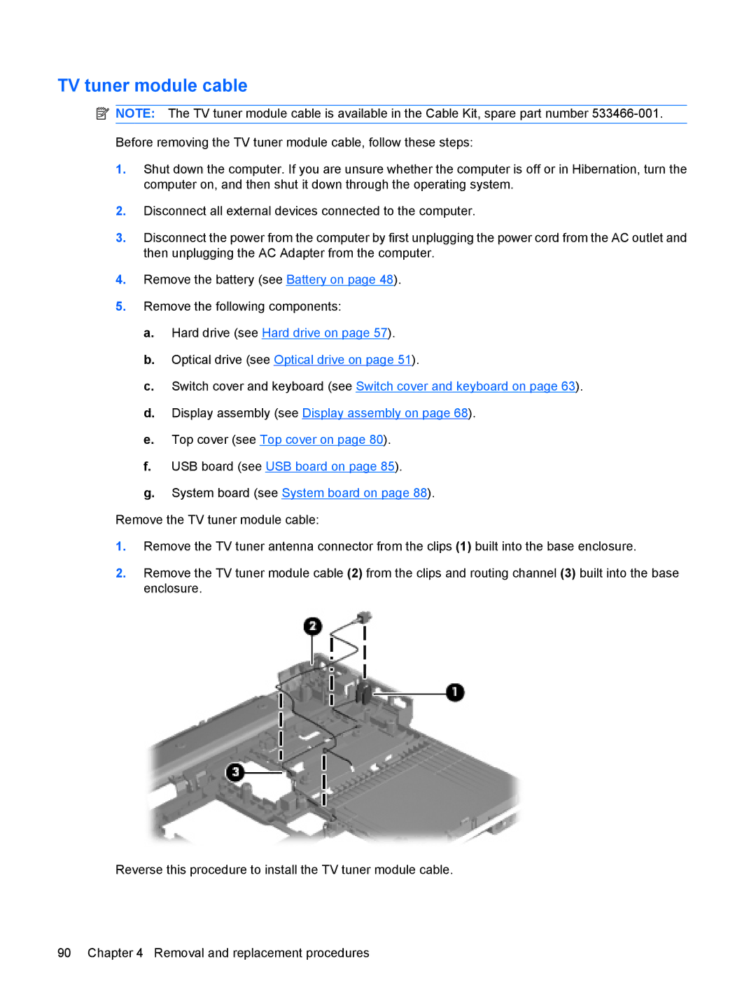 HP DV6 manual TV tuner module cable 