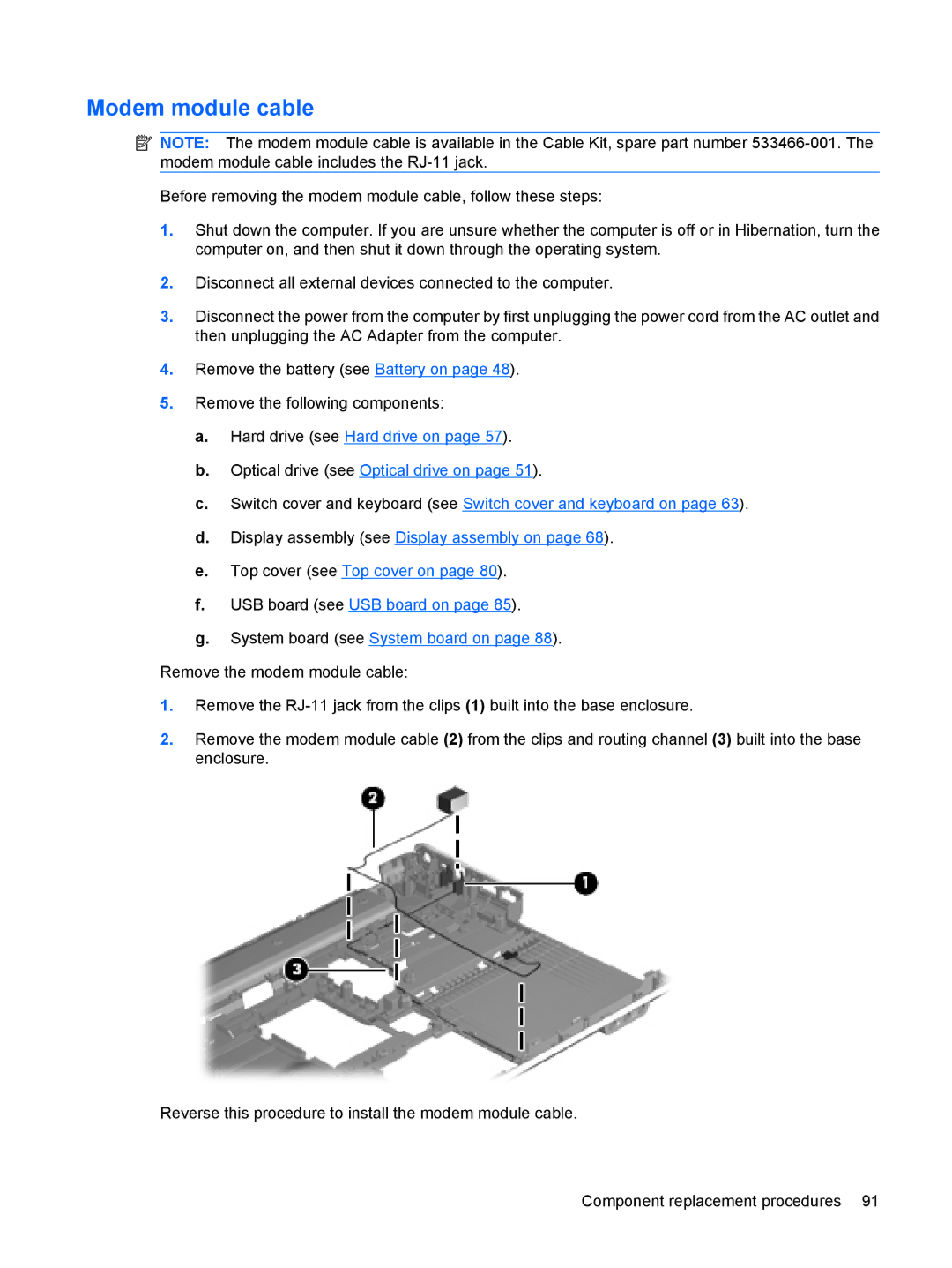 HP DV6 manual Modem module cable 