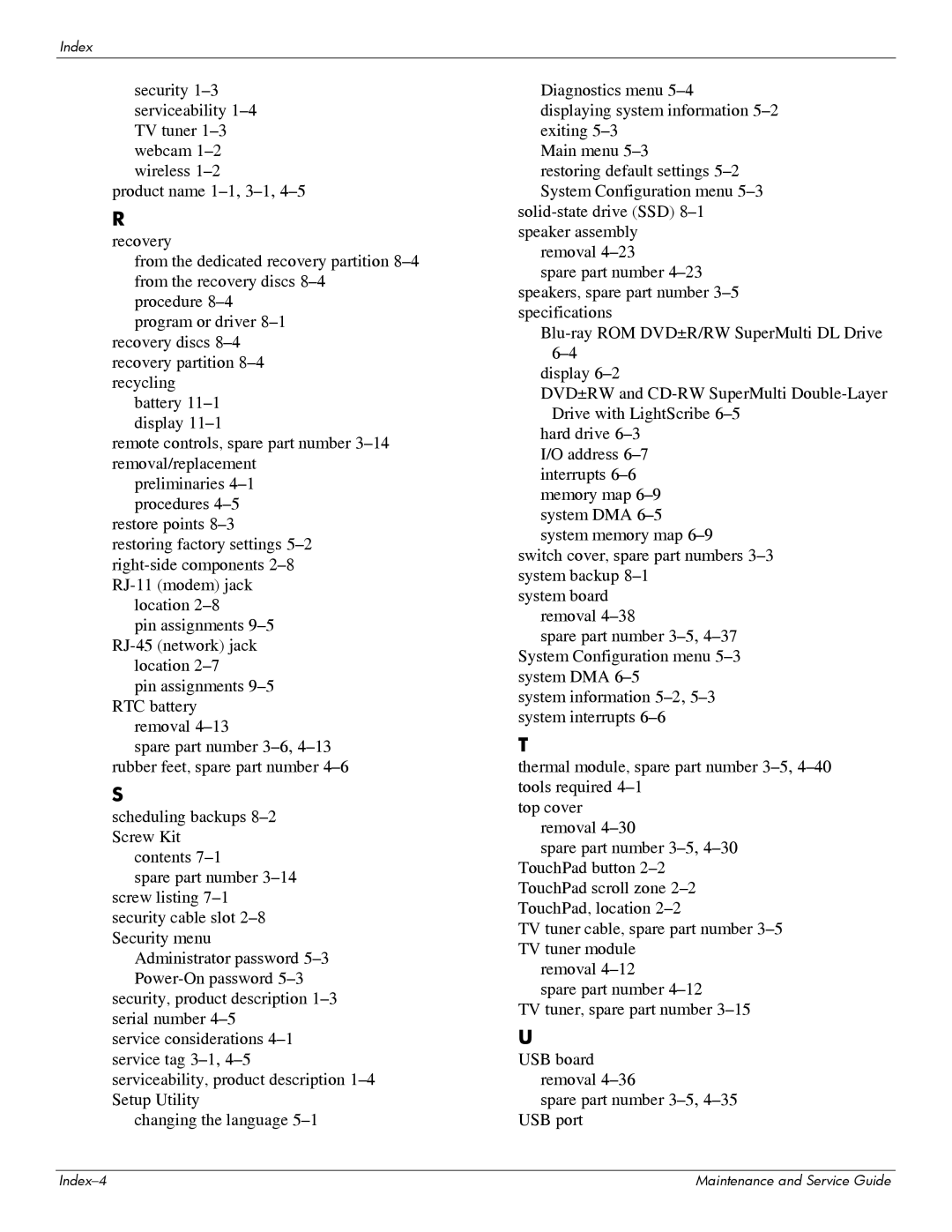 HP DV6 manual Index-4 