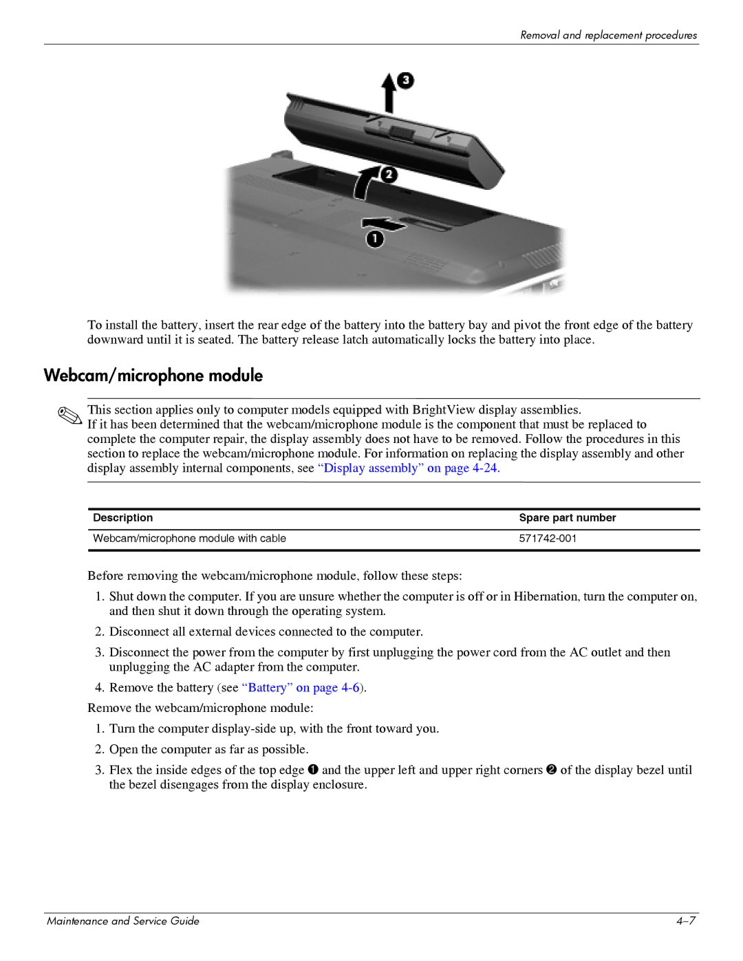 HP DV6 manual Webcam/microphone module 