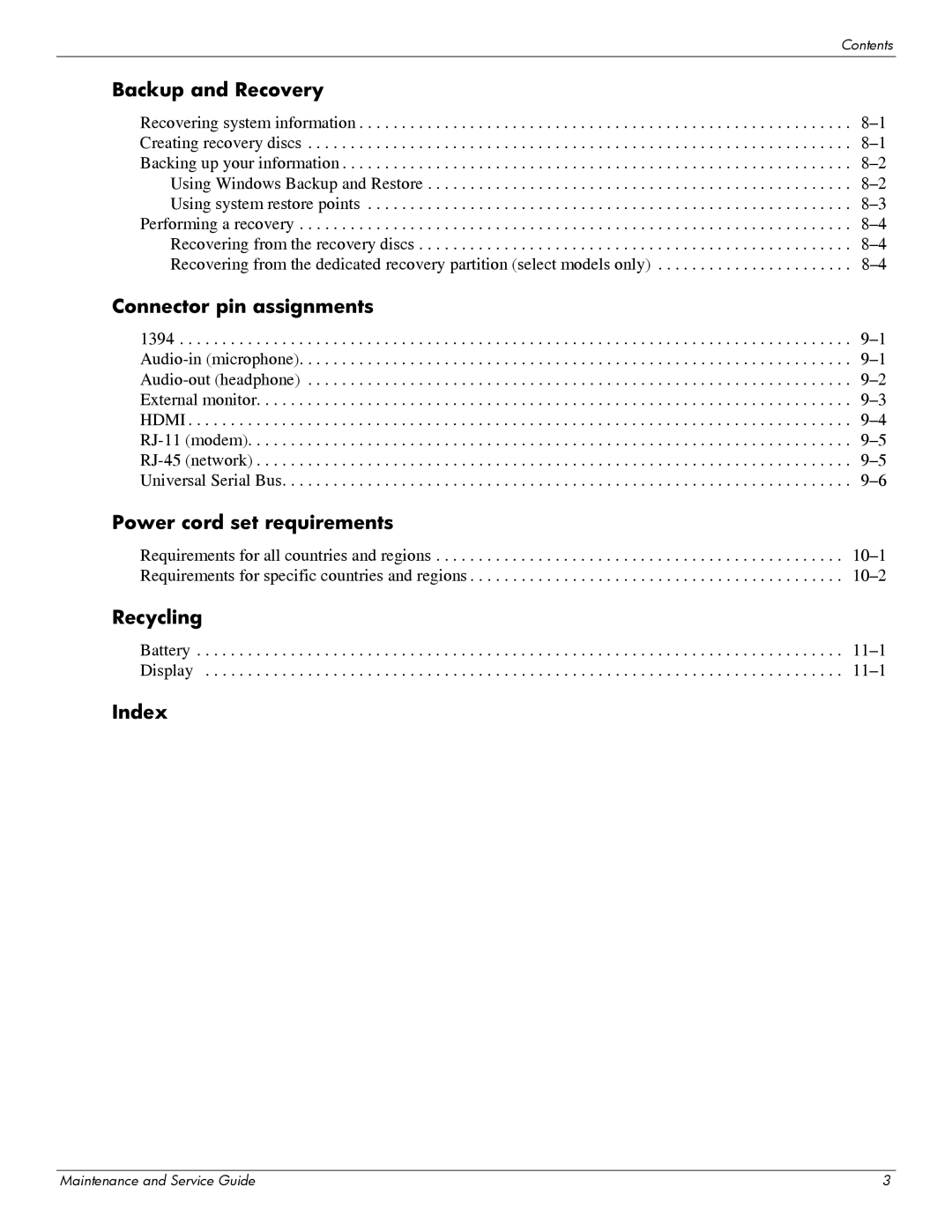 HP DV6 manual Recycling 