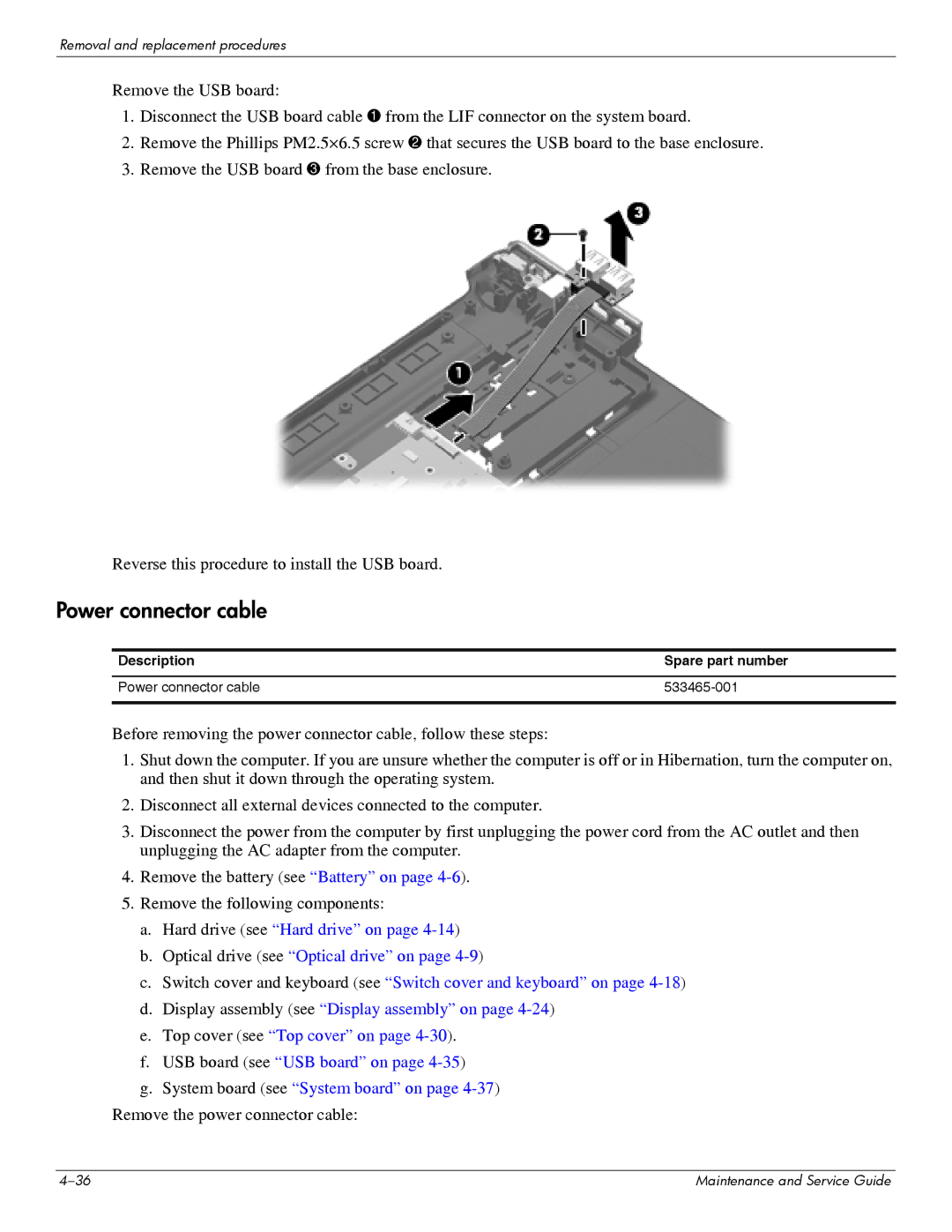 HP DV6 manual Power connector cable 