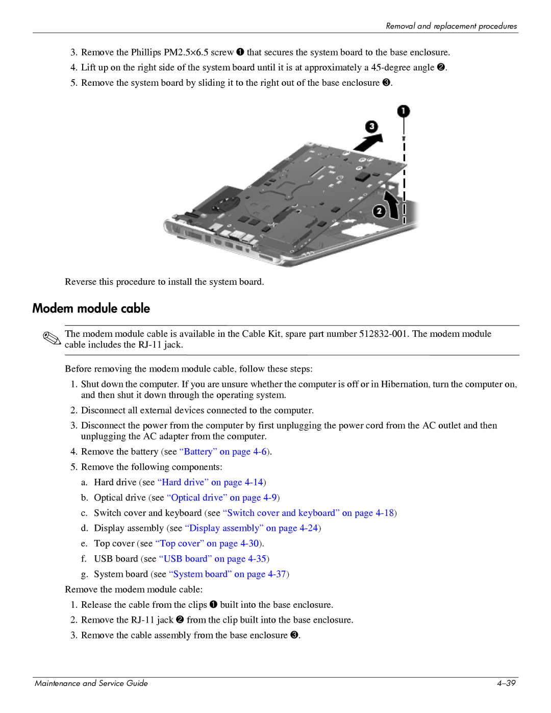 HP DV6 manual Modem module cable 