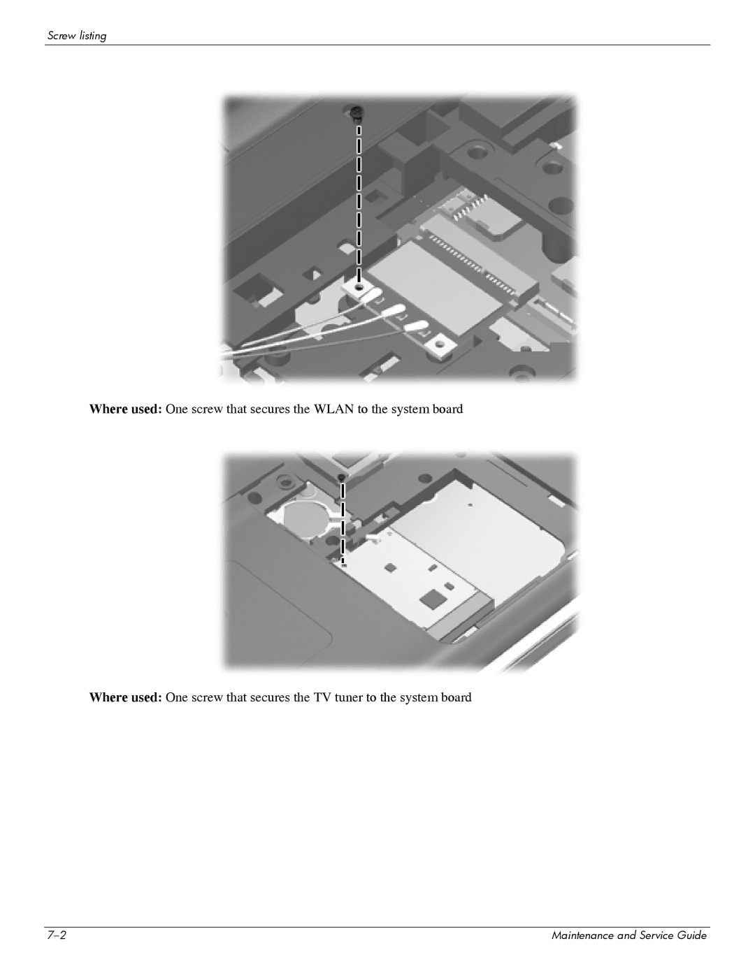 HP DV6 manual Screw listing 