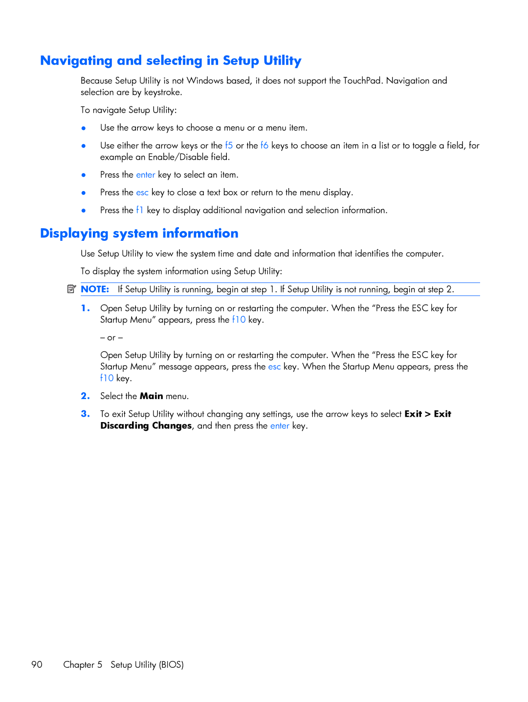 HP DV6 manual Navigating and selecting in Setup Utility, Displaying system information 