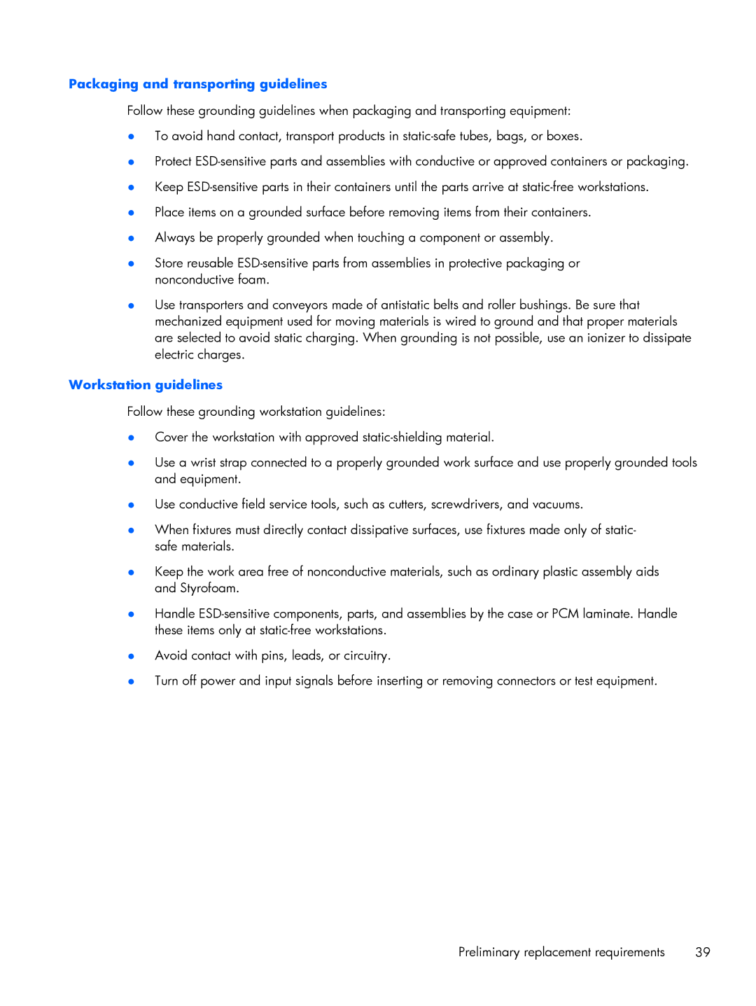 HP DV6 manual Packaging and transporting guidelines 