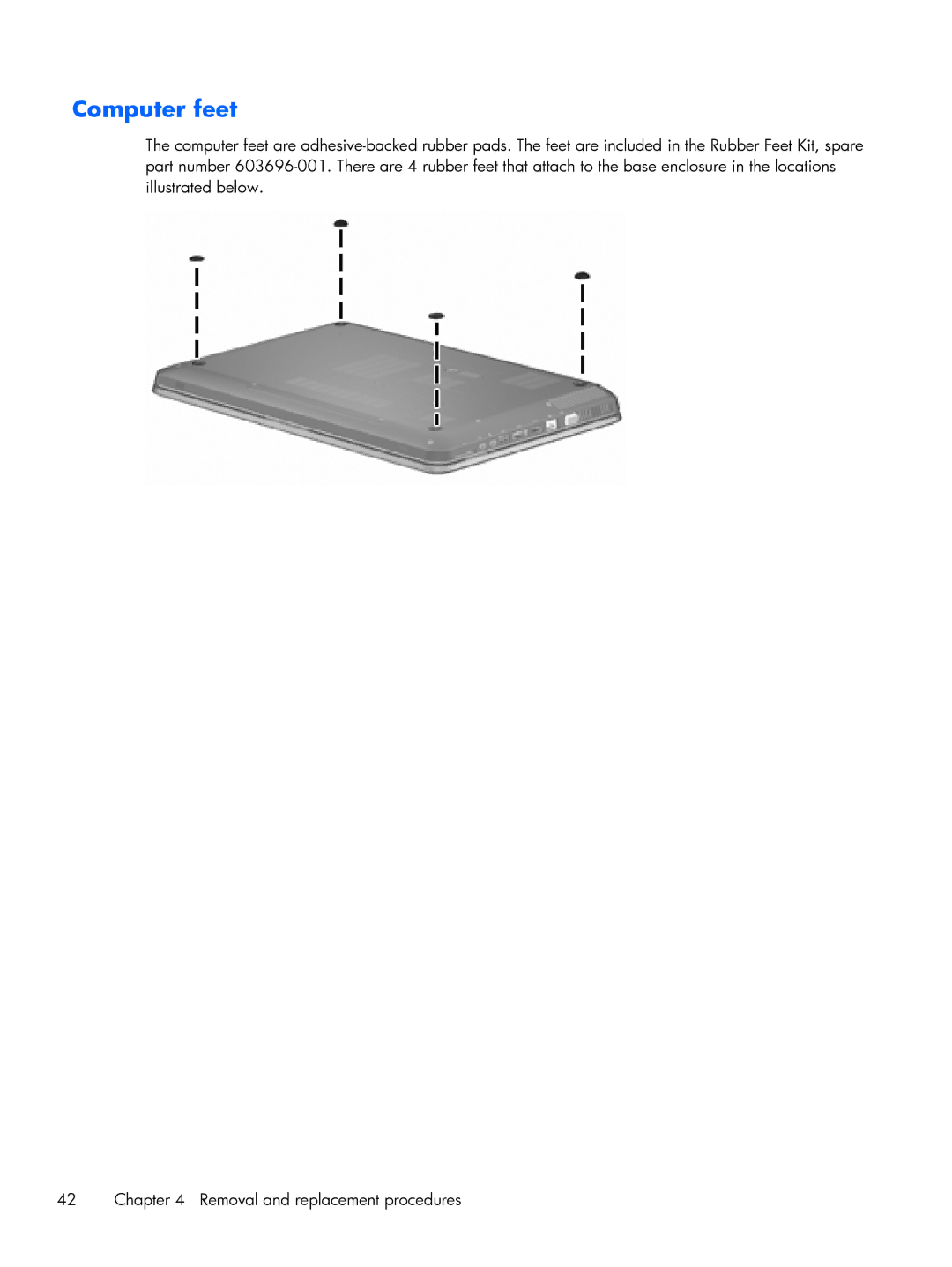 HP DV6 manual Computer feet 