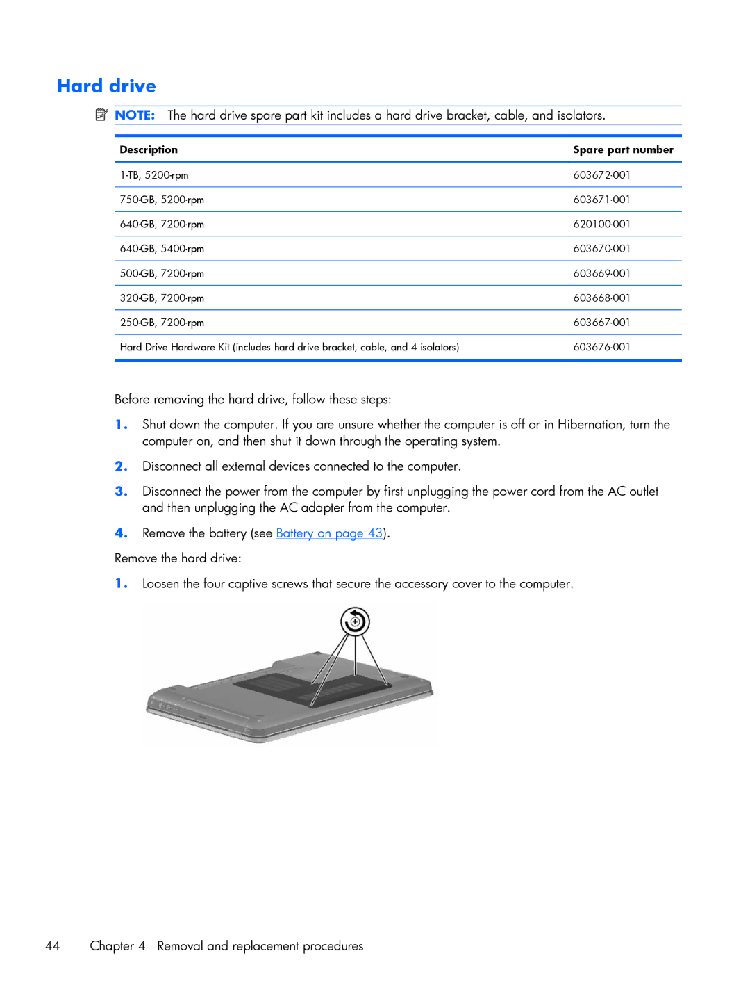 HP DV6 manual Hard drive 