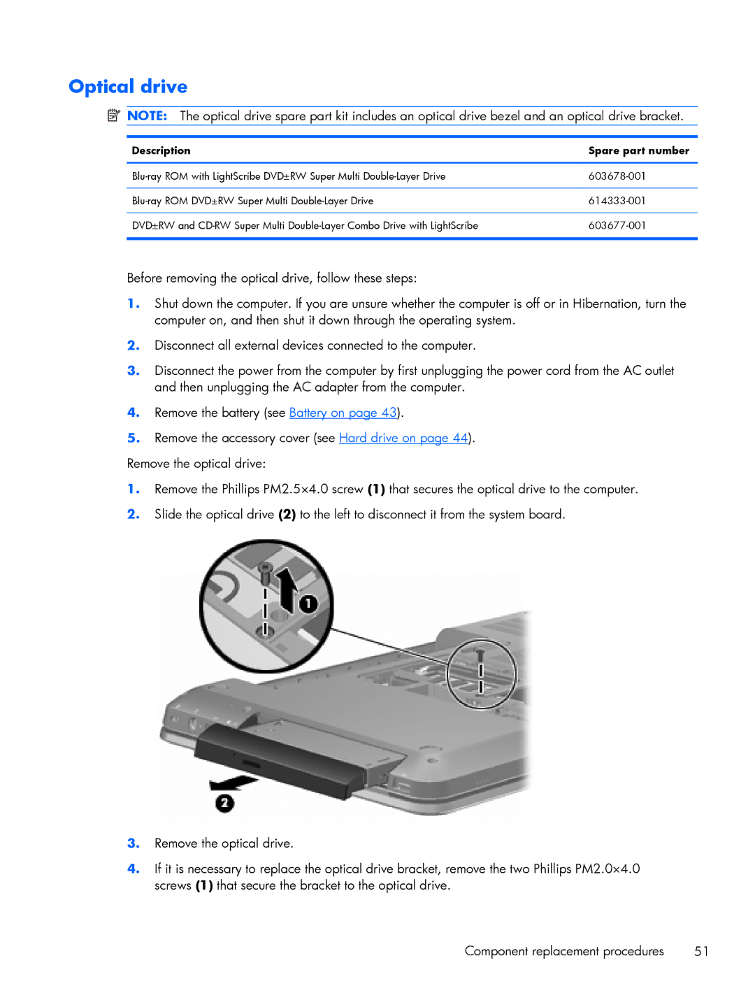 HP DV6 manual Optical drive 