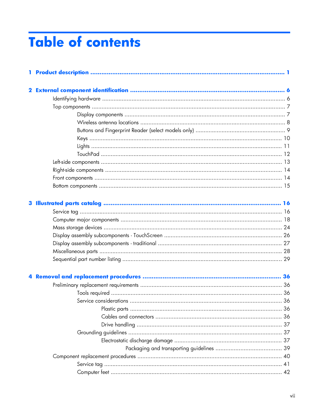 HP DV6 manual Table of contents 