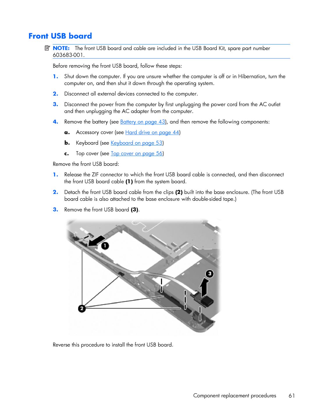 HP DV6 manual Front USB board 