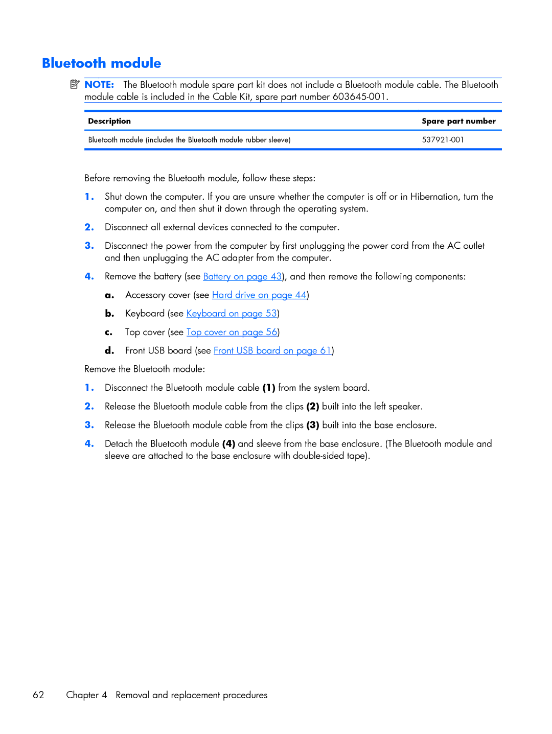 HP DV6 manual Bluetooth module 