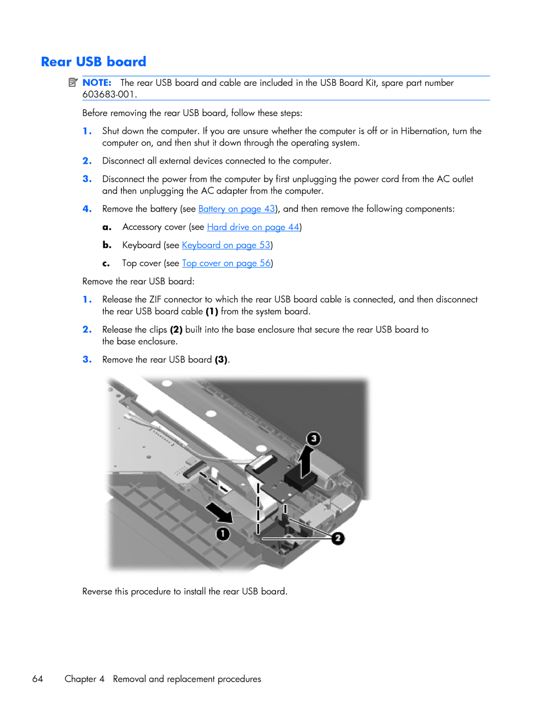 HP DV6 manual Rear USB board 