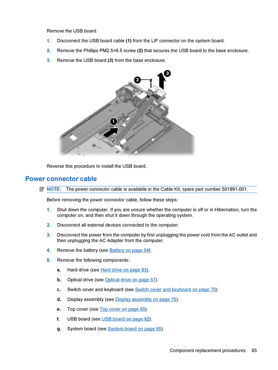 HP DV6 manual Power connector cable 