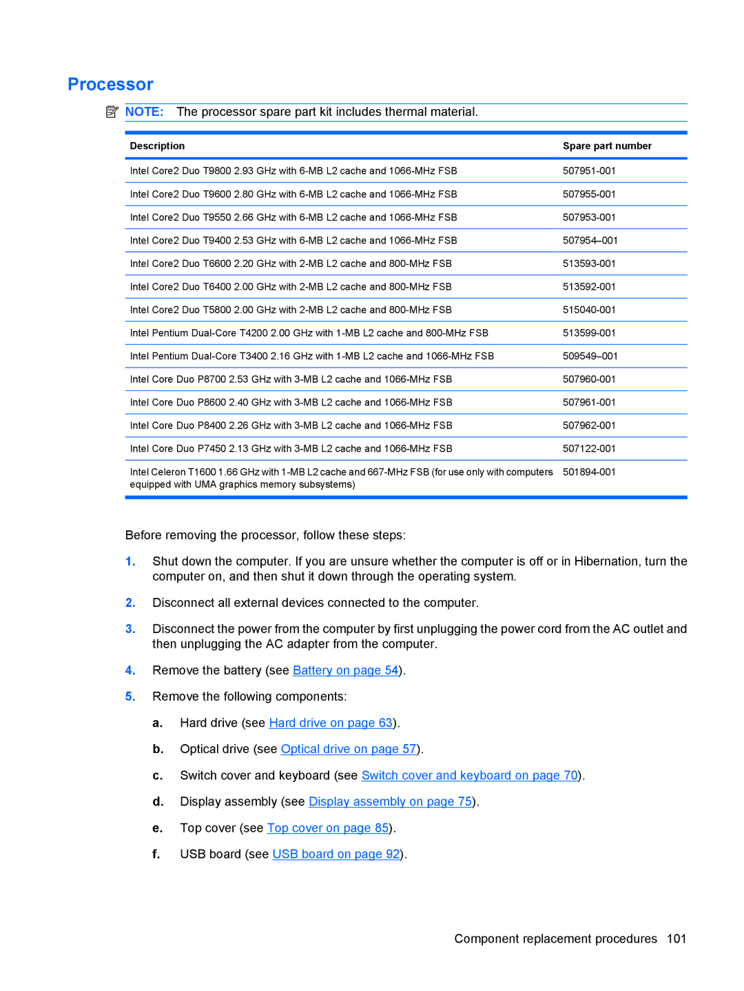 HP DV6 manual Processor 