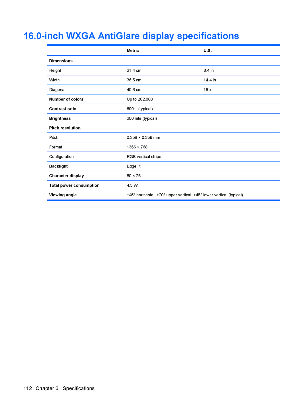 HP DV6 manual Inch Wxga AntiGlare display specifications 