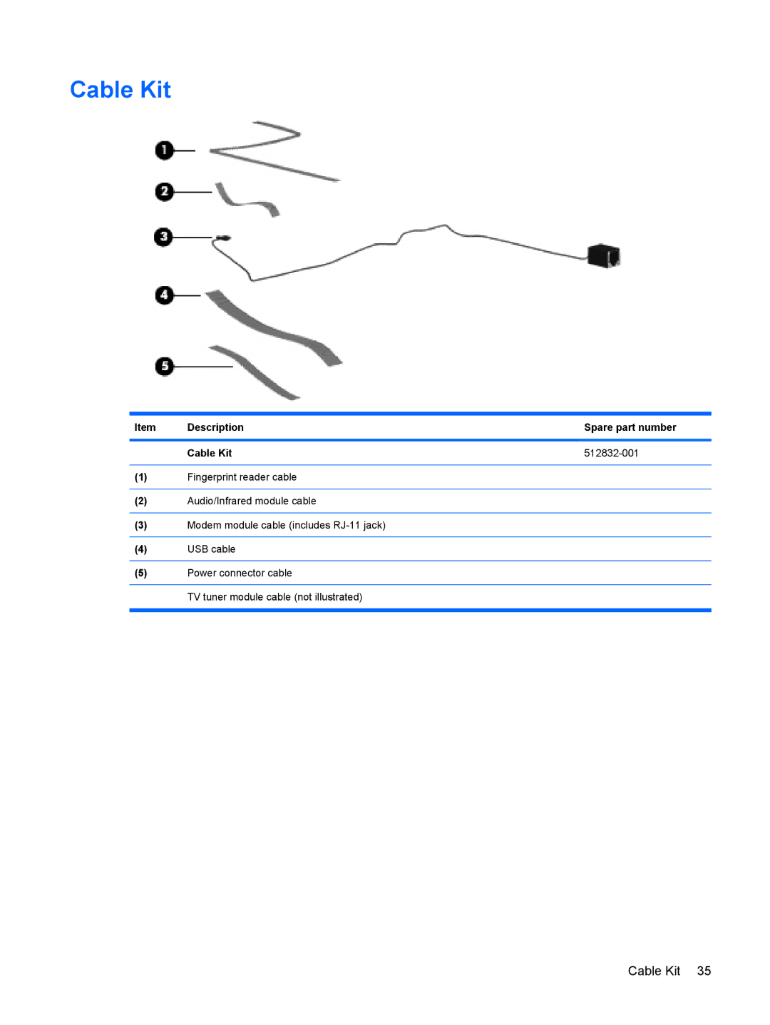 HP DV6 manual Cable Kit 