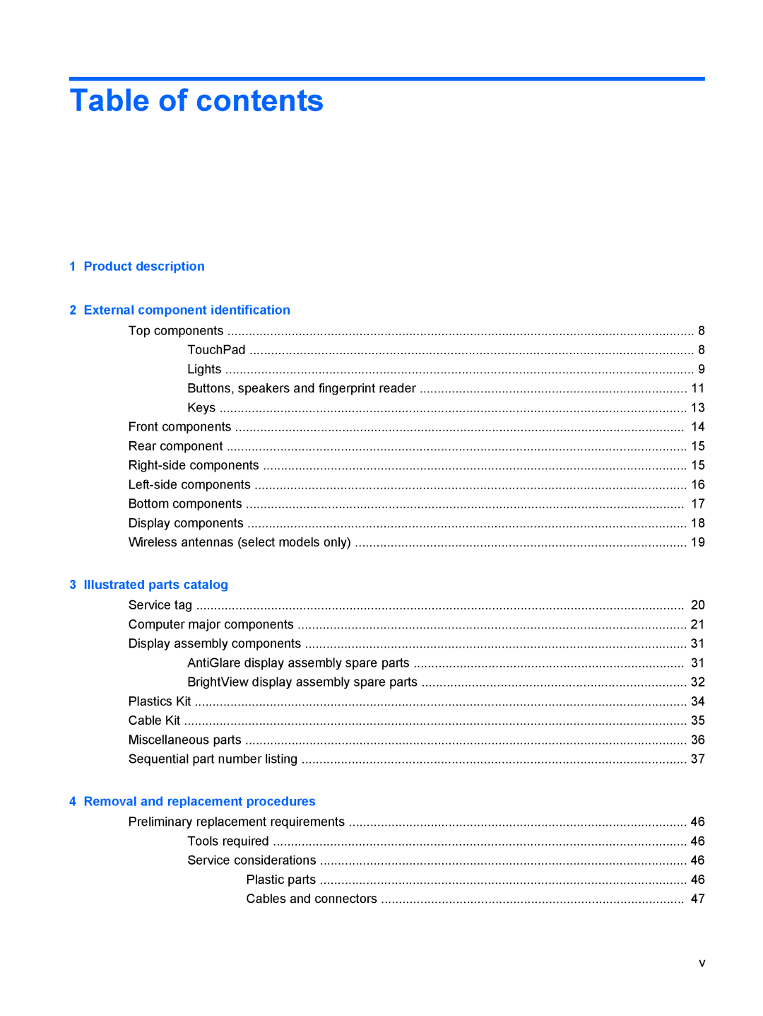 HP DV6 manual Table of contents 