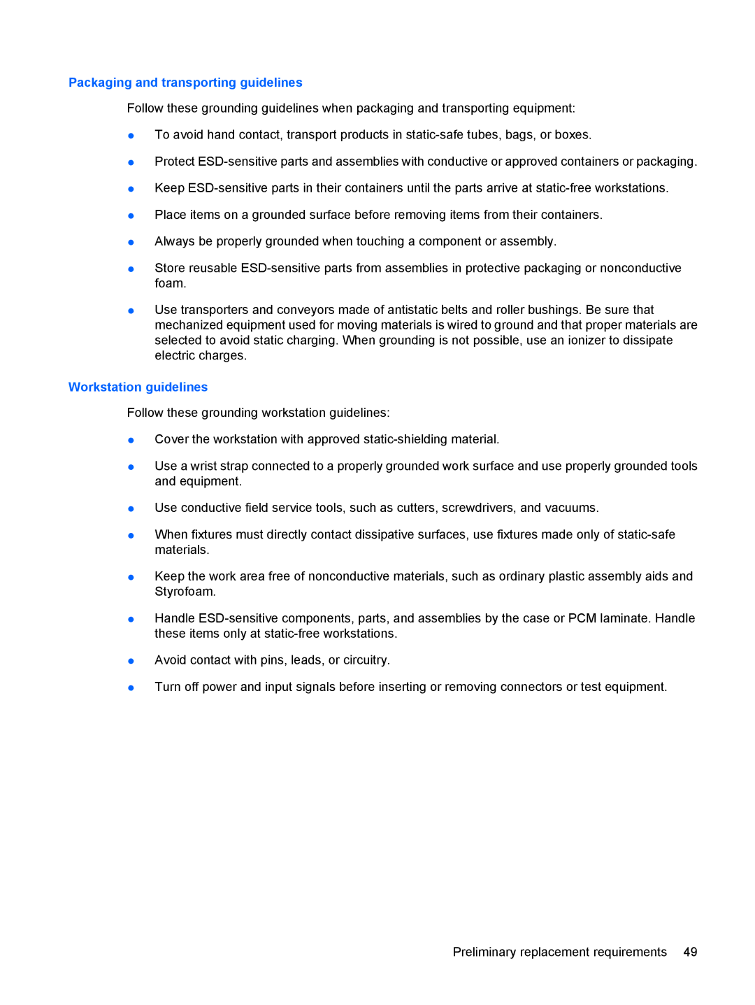 HP DV6 manual Packaging and transporting guidelines 